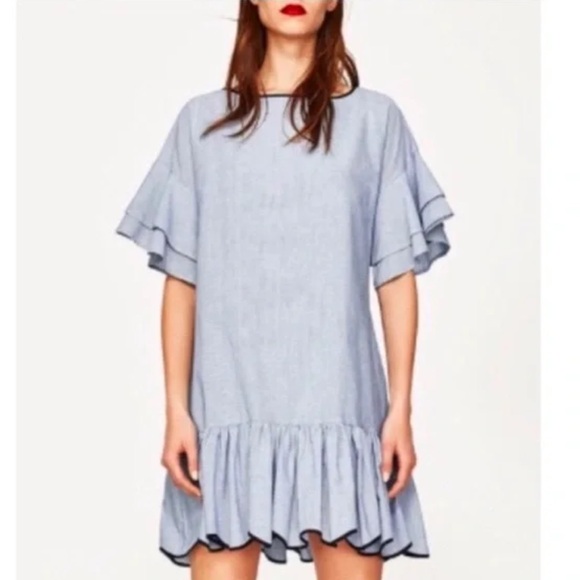 Zara Stripes Ruffle Hem Dress-Size X-Small - Picture 2 of 4